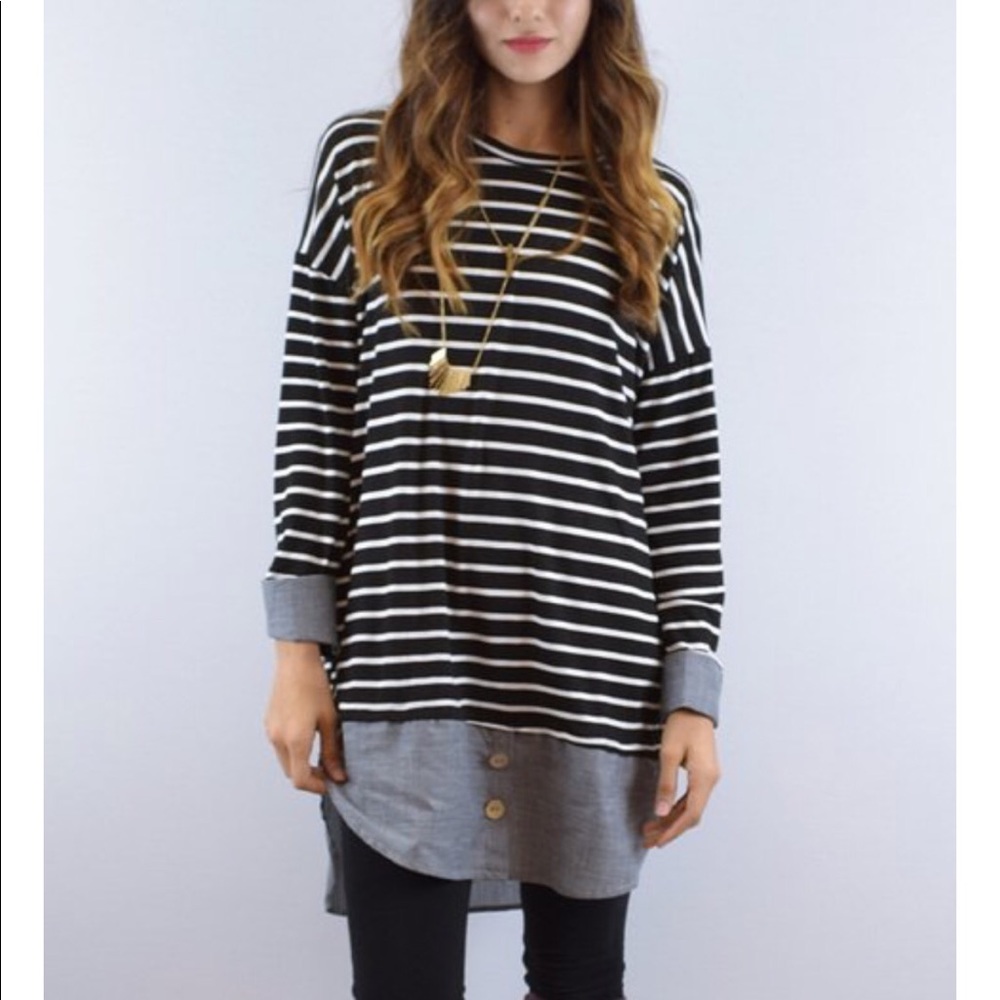 🆕 Eloges-Black Stripe Chambray Layer Tunic- Small